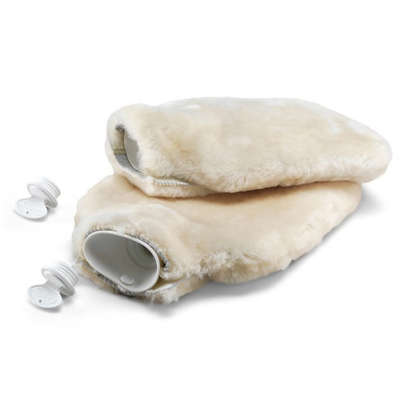 Bettflasche mit Lammfellüberzug beige